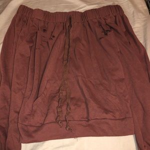 off the shoulder maroon hoodie